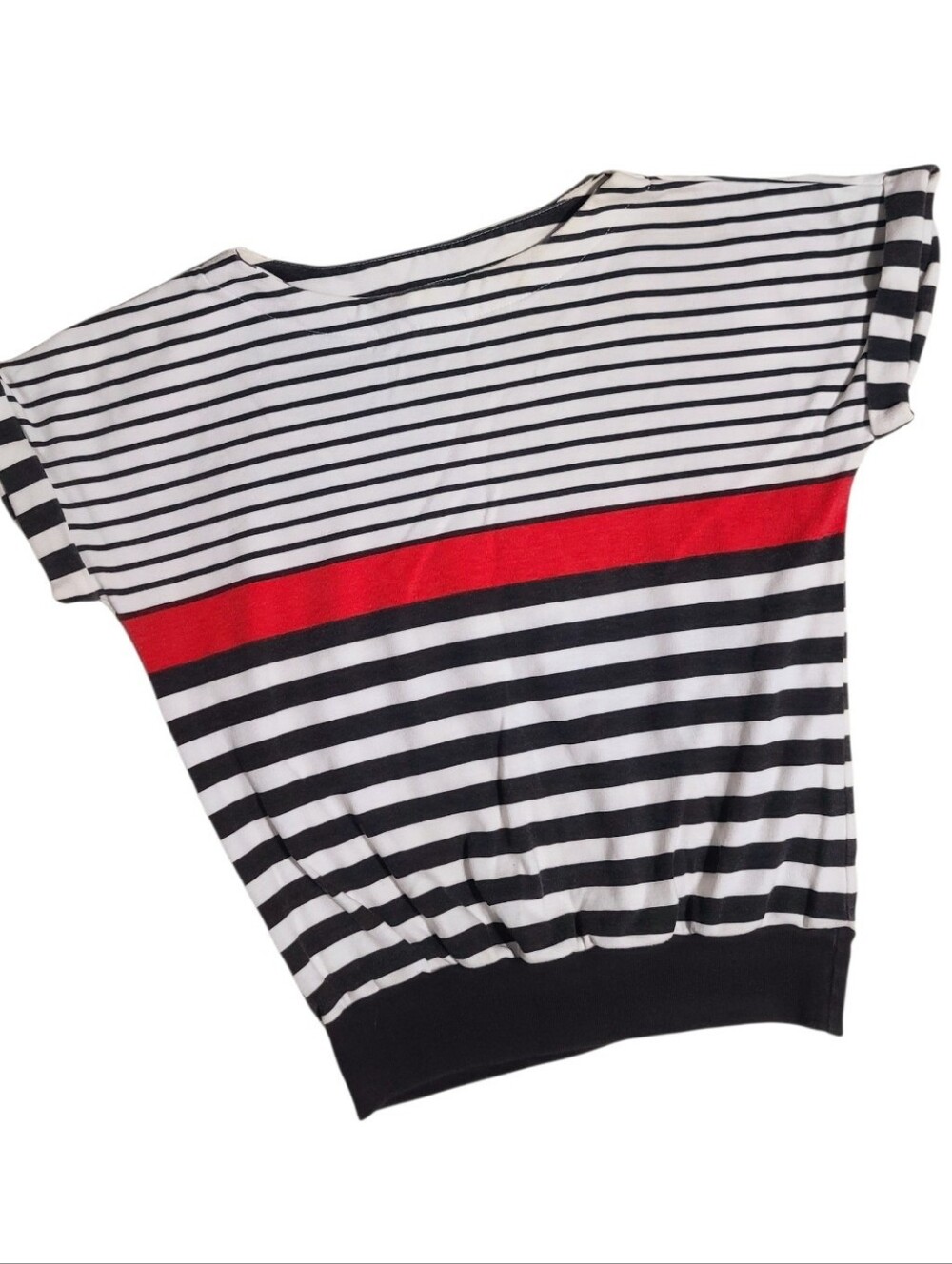 Vintage Garey Petites Striped Boat-Neck Top with Red Accent Stripe